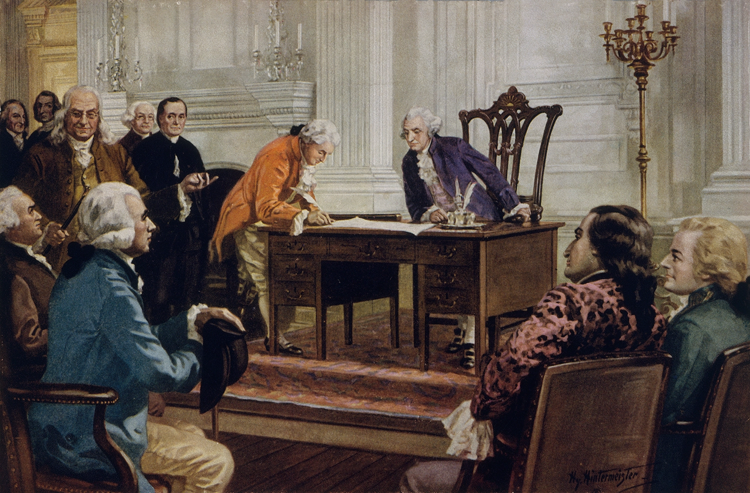 Painting of the Constitutional Convention members signing the United States Constitution by Johann Heinrich Hintermeister